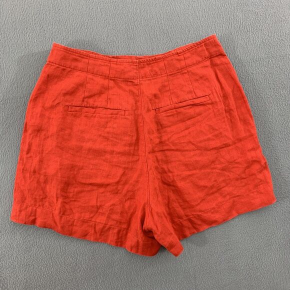 Madewell Shorts Womens 6 Red 100% Linen Button Tab Waist Zip Fly Back Welt - Picture 4 of 14